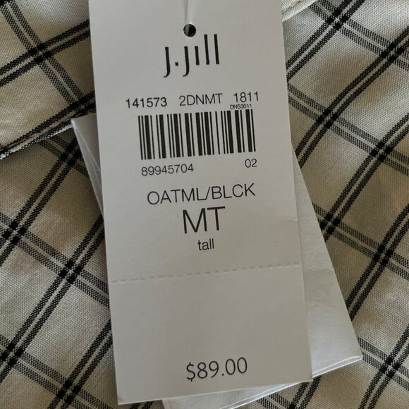 J Jill Womens Button Back Tunic Size MT Cream Plaid Clean Girl Twee Capsule NWT - Picture 11 of 13